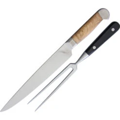 Ferrum Estate 2pc Fixed Carving Maple Wood Handle Knife & Fork Kitchen Set E0200 -Elite Knives Shop 0200 2