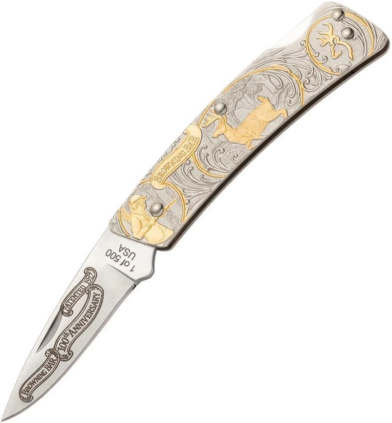 Browning BAR Folder Gold Hunting Sculpted Stainless Drop Pt Folding Knife 0275 1 Browning BAR Folder Gold Hunting Sculpted Stainless Drop Pt Folding Knife 0275