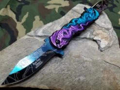 Dark Side Folding Knife Fantasy A/O Dragon 2 Double Blade Blue Purple - A045pb