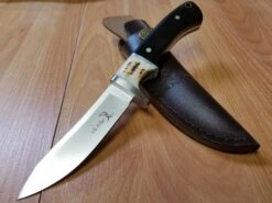 Elk Ridge 8 3/8" Stag Fixed Blade Hunting Knife W/ Leather Sheath 087 -Elite Knives Shop 087b