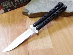 Bear & Son 9" Black Handle Butterfly Folding Knife - Flipping - 117b