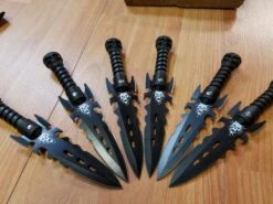 Renegade Tactical Set Of 6 Skull Throwers Black 4.25" With Blade Leg Or Arm Sheath - 125