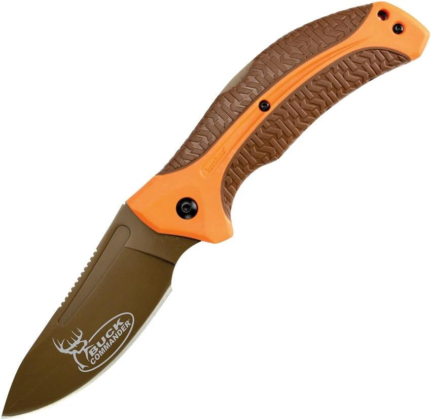 Kershaw Buck Commander Folding Brown Orange Hunting Knife Drop Pt Folder - 1898ORBRNBC 1 Kershaw Buck Commander Folding Brown Orange Hunting Knife Drop Pt Folder - 1898ORBRNBC