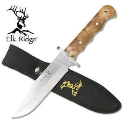 Elk Ridge Fixed 10 1/8" Hunter Bowie Knife W/ Burlwood Handle 101