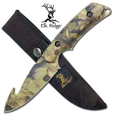 Elk Ridge Guthook Hunter Green Camo 8" Skinner Knife - 116 2 Elk Ridge Guthook Hunter Green Camo 8" Skinner Knife - 116 - Image 2