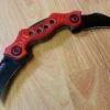 Dual Blade Red And Black Hawkbill Karambit Pocket Knife - 3645rd