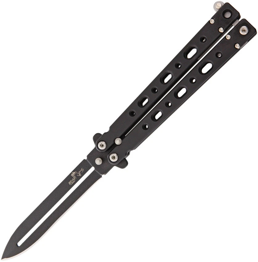Bear & Son Bear Song IV Black 1095 Carbon Steel Aluminum Handle Balisong Knife B500AIBKB 1 Bear & Son Bear Song IV Black 1095 Carbon Steel Aluminum Handle Balisong Knife B500AIBKB