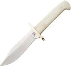 Bear & Son Baby White Bone Handle Stainless Fixed Bowie Knife W/ Sheath WSB0012