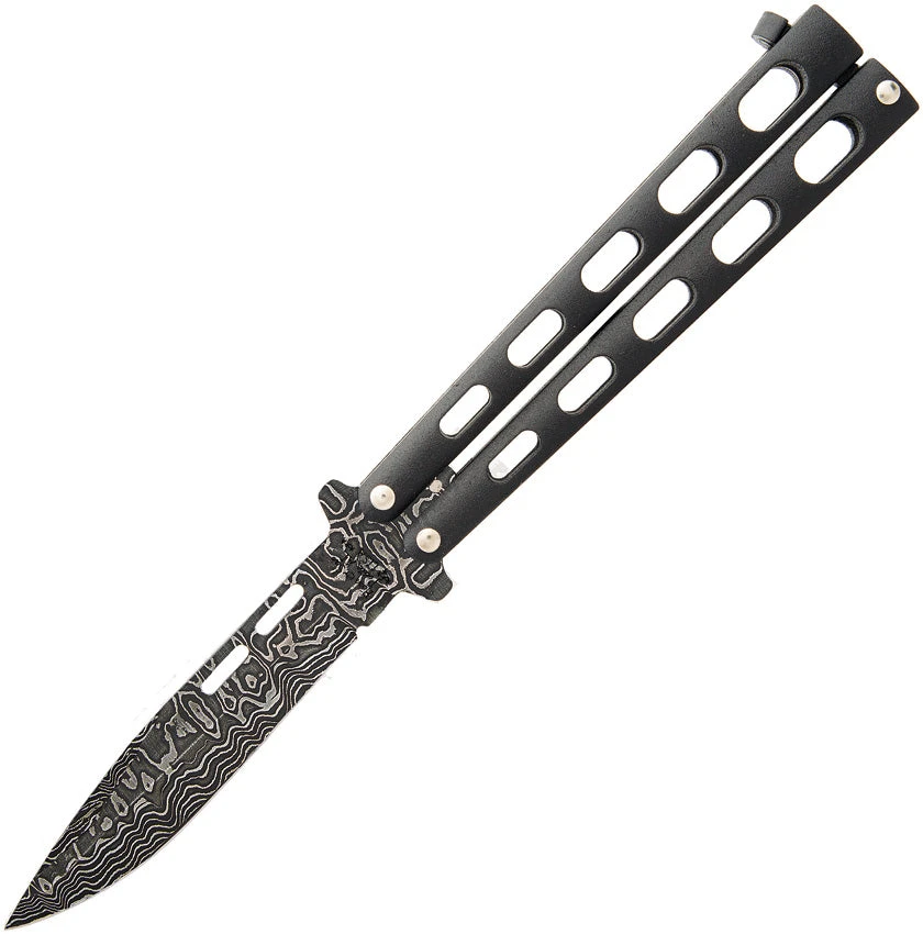 Bear & Son Butterfly Damascus Black Balisong Knife 115d 1 Bear & Son Butterfly Damascus Black Balisong Knife 115d