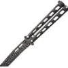 Bear & Son Butterfly Damascus Steel Tanto Blade Silver Vein Handle Balisong115TAND