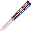 Bear & Son Balisong Red & White & Blue Carbon Steel Clip Pt Butterfly Knife 117RWB