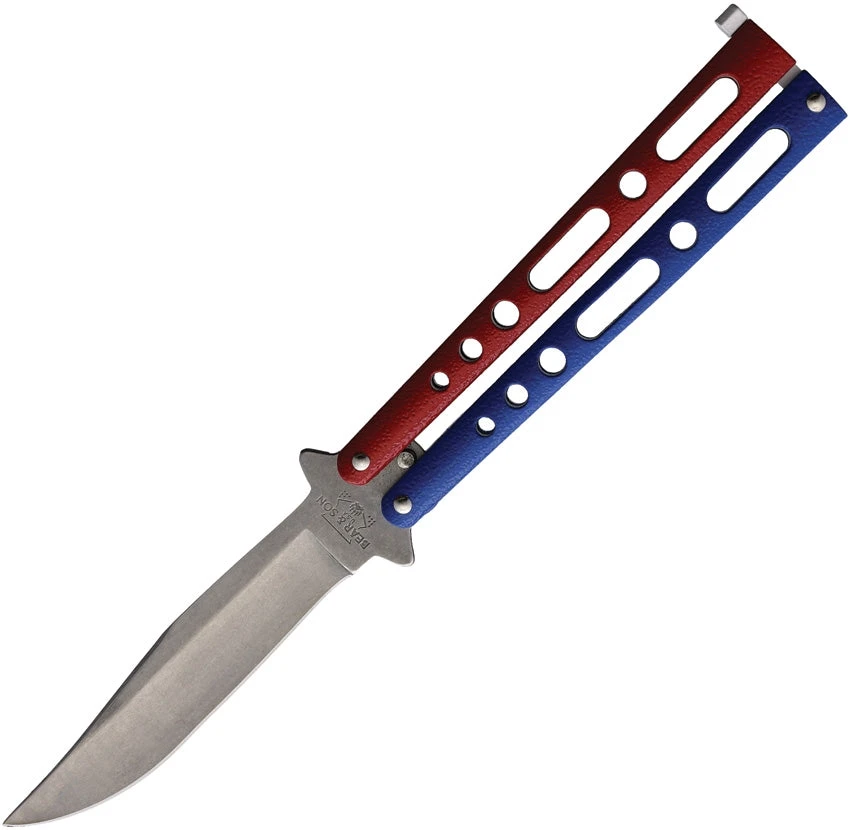 Bear & Son Butterfly Red White Blue Stobewashed Knife (Balisong) 117rwbsw 1 Bear & Son Butterfly Red White Blue Stobewashed Knife (Balisong) 117rwbsw
