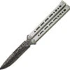 Bear Ops Bear Song VIII Balisong Gray Stainless Damascus Spear Pt Butterfly Knife 820SSLD