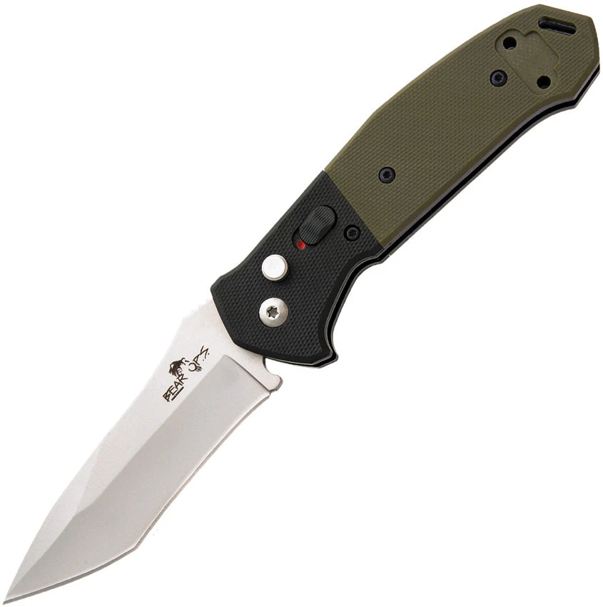 Bear & Son Automatic Bold Action V Knife Button Lock Black & Green G10 14C28N Sandvik Blade AC500B4P 1 Bear & Son Automatic Bold Action V Knife Button Lock Black & Green G10 14C28N Sandvik Blade AC500B4P