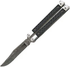 Bear & Son Balisong Black Carbon Fiber Damascus Clip Point Butterfly Knife ANNCF17D