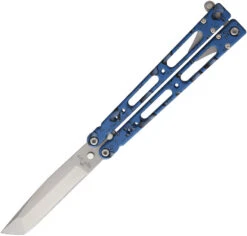 Bear & Son Bear Song IV Raindrop Blue Aluminum Stainless Folding Tanto Balisong Knife CB410ALBDAP
