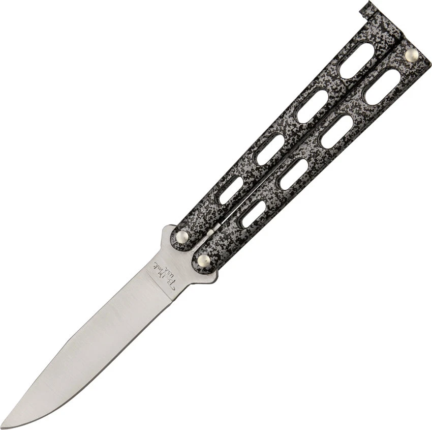 Benchmark 7.5" Black And Silver Butterfly Knife Flipping - 008 1 Benchmark 7.5" Black And Silver Butterfly Knife Flipping - 008
