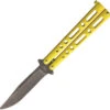 Benchmark Balisong Butterfly Yellow Powder Coated Stonewash Knife 012