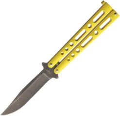 Benchmark Balisong Butterfly Yellow Powder Coated Stonewash Knife 012