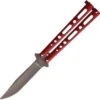 Benchmark Balisong Butterfly Red Powder Coated Stonewash Knife 020