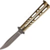 Benchmark Balisong Butterfly Gold Powder Coated Stonewash Knife 025