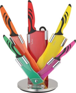 Benchmark 6pc Utility Cleaver Paring Colored Kitchen Knife Set W/ Stand 076