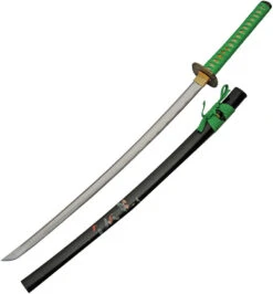 Koi Lake Katana Green Cord Wrapped 1045 Carbon Steel Sword W/ Scabbard 926984