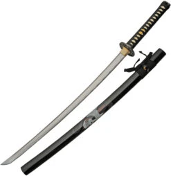 Skull Tattoo Katana Black Wrapped 1045 Carbon Steel Sword W/ Scabbard 926988