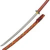 Flaming Skull Katana Red Cord Wrapped 1045 Carbon Steel Sword W/ Scabbard 926993