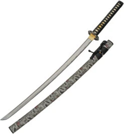 Snarling Wolf Katana Black Wrapped 1045 Carbon Steel Sword W/ Scabbard 926994