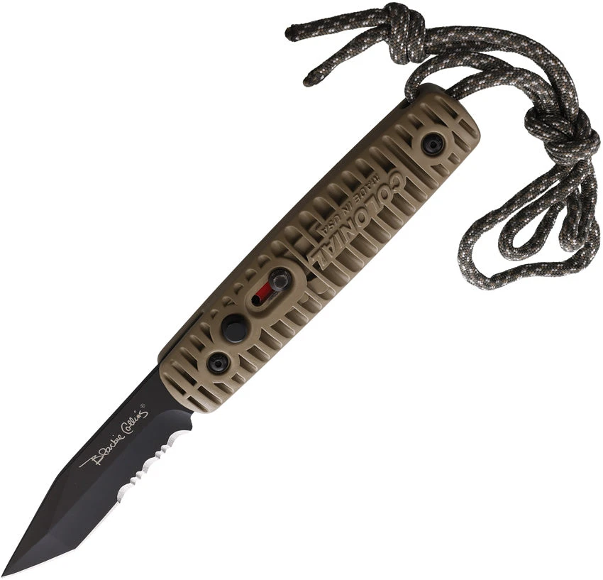Colonial Automatic Ranger Knife Button Lock Tan Grooved Partially Serrated Stainless Tanto Blade 110 1 Colonial Automatic Ranger Knife Button Lock Tan Grooved Partially Serrated Stainless Tanto Blade 110