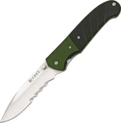 CRKT Ignitor Sport A/O Folding Serrated Blade Green & Black Handle Knife 6855