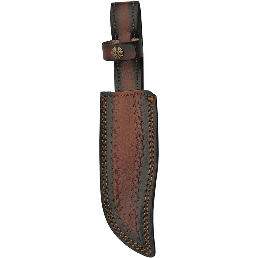 Damascus 12" Checkered Wood Brass Guard Bowie Knife + Leather Sheath 1221 2 Damascus 12" Checkered Wood Brass Guard Bowie Knife + Leather Sheath 1221 - Image 2