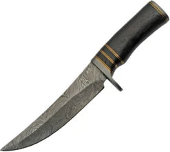 Damascus 11.75" Red & Brass Spacers Wood Handle Bowie + Sheath 1241