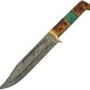 Damascus Burnt Bone/Turquiose Fixed Blade Bowie Knife W/ Belt Sheath 1256