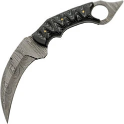 Damascus Karambit Fixed Blade Knife Black Micarta Damascus Drop Point Blade 1318