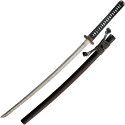 Dragon King Pine Crane Katana Black Cord Wrapped Steel Sword W/ Scabbard 35290