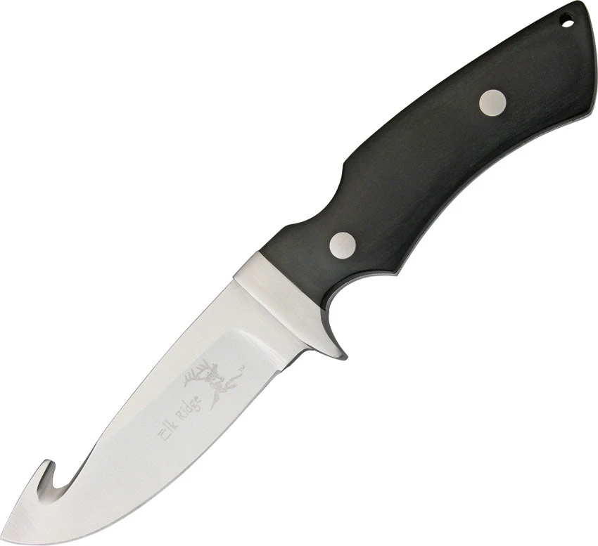 Elk Ridge Guthook Skinner 8 3/8" Knife W/ Black Wood Handle 066 1 Elk Ridge Guthook Skinner 8 3/8" Knife W/ Black Wood Handle 066