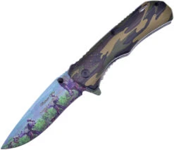 Frost Cutlery Vietnam Camo Linerlock A/O Aluminum Folding Drop Point Knife C43VW