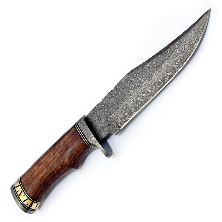 FH Knives Damascus Bowie Brown Wood Damascus Fixed Blade Knife HZBW001 3 FH Knives Damascus Bowie Brown Wood Damascus Fixed Blade Knife HZBW001 - Image 3