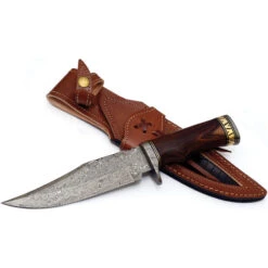 FH Knives Damascus Bowie Brown Wood Damascus Fixed Blade Knife HZBW001 7 FH Knives Damascus Bowie Brown Wood Damascus Fixed Blade Knife HZBW001 -Elite Knives Shop FHKHZBW001 add 03
