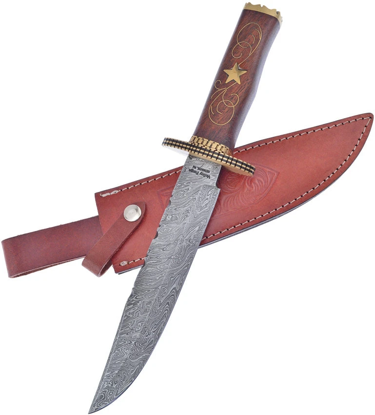 Frost Cutlery Bowie Brown Walnut Damascus Steel Fixed Blade Knife VFD52 1 Frost Cutlery Bowie Brown Walnut Damascus Steel Fixed Blade Knife VFD52