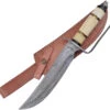 Frost Cutlery Bowie White Smooth Bone Damascus Steel Fixed Blade Knife VFD82SB