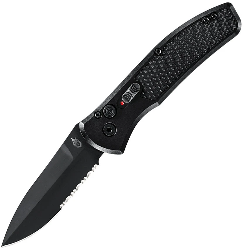 Gerber Automatic Empower Knife Plunge Lock Black Aluminum Serrated S30V Blade 1636 1 Gerber Automatic Empower Knife Plunge Lock Black Aluminum Serrated S30V Blade 1636