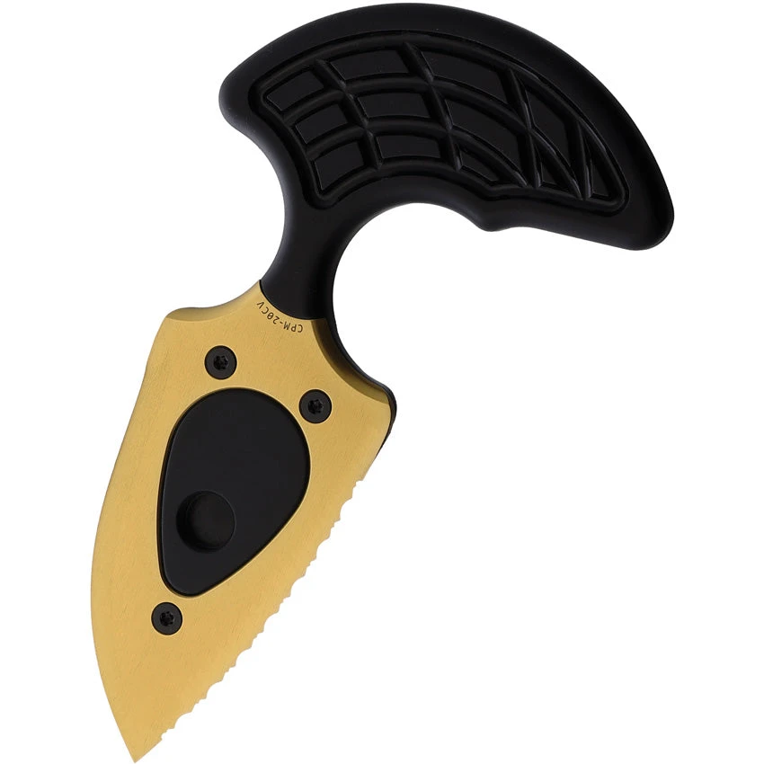 Heretic Knives Sleight Black & Gold Aluminum Serrated 20CV Push Dagger W/ Sheath 0509C 2 Heretic Knives Sleight Black & Gold Aluminum Serrated 20CV Push Dagger W/ Sheath 0509C - Image 2