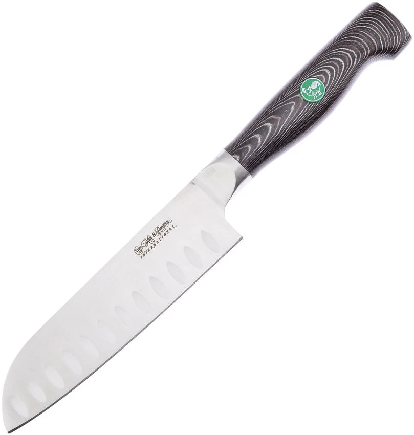 Hen & Rooster Santoku Kitchen Fixed Blade Knife Black & Gray Stainless 055BG10 1 Hen & Rooster Santoku Kitchen Fixed Blade Knife Black & Gray Stainless 055BG10
