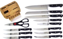 Hen & Rooster 12pc Black Kitchen Knives & Scissors Set W/ Storage Block I060