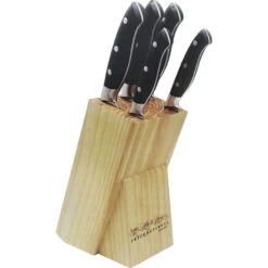 Hen & Rooster 5pc Black Kitchen Knife Set W/ Storage Block I062 -Elite Knives Shop HRI062 add 02