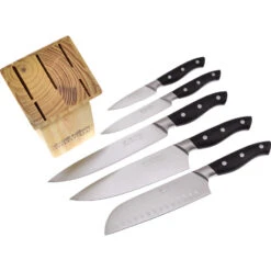 Hen & Rooster 5pc Black Kitchen Knife Set W/ Storage Block I062 -Elite Knives Shop HRI062 add 03