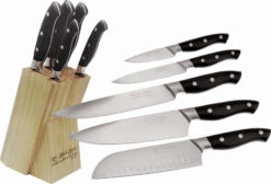 Hen & Rooster 5pc Black Kitchen Knife Set W/ Storage Block I062